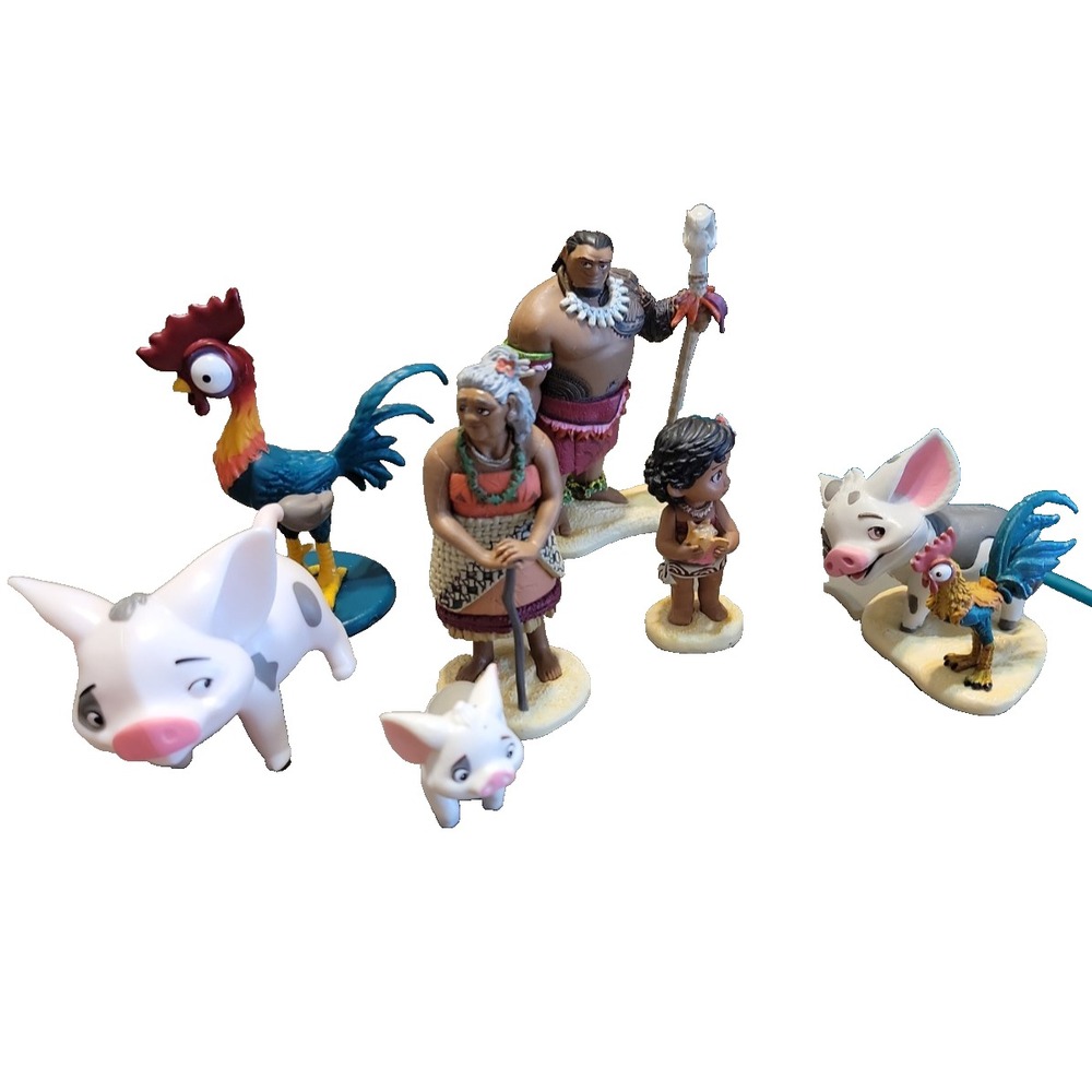 Disney Moana Action Figures Lot Hei Hei‎ Maui Toys 3"-4" cake toppers